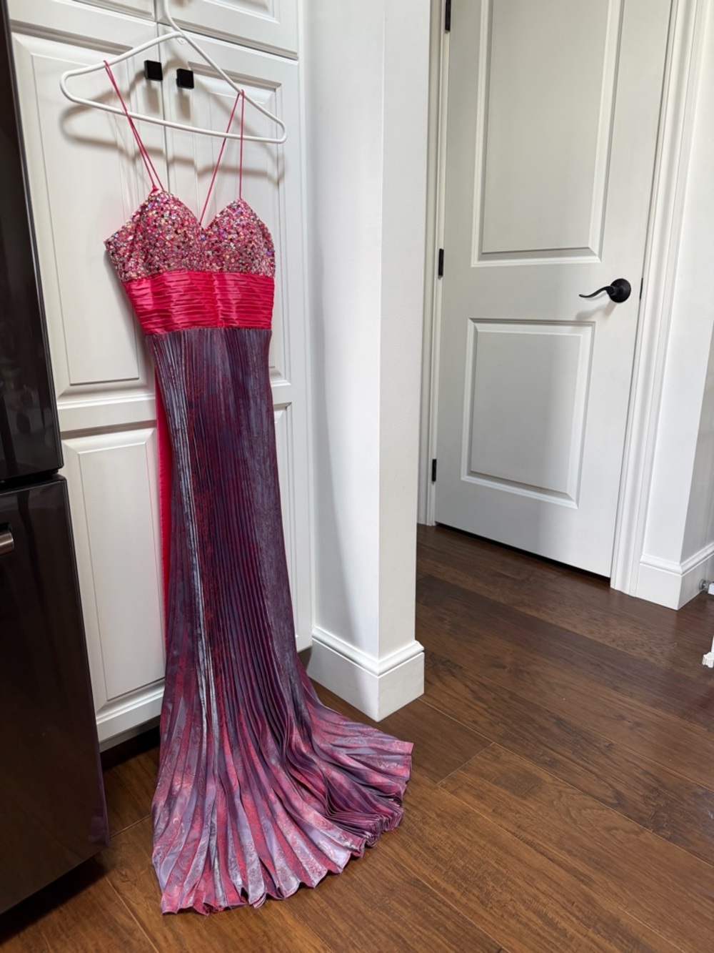 Strapless Beaded and Pleated Evening Gown